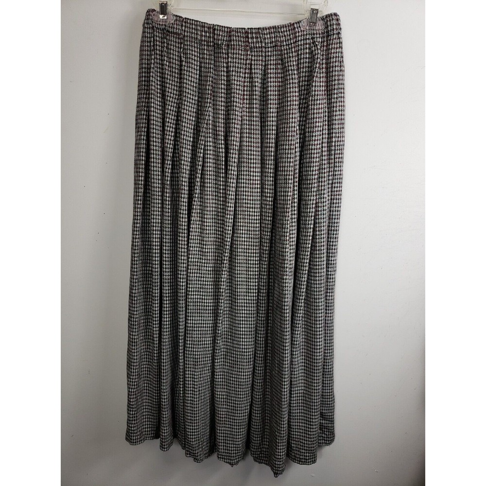 MARISA CHRISTINA WOMEN'S sz large red green checks Pleated Midi Skirt elastic - Picture 7 of 8